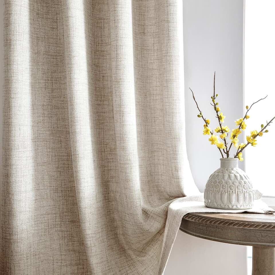 Melodieux Gardinen mit Kräuselband - Beige Leinen Optik Schiebevorhänge, 2er Set, 260x140cm, Halbfrei Vorhänge fur Wohnzimmer, Französische Tür, Türfenster, Schiebetür