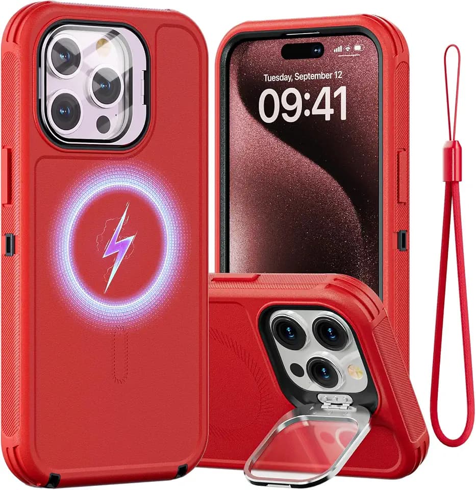 Follaroma for iPhone 15 Pro Max Case,Magnetic,Heavy Duty Case,6.7'',Red