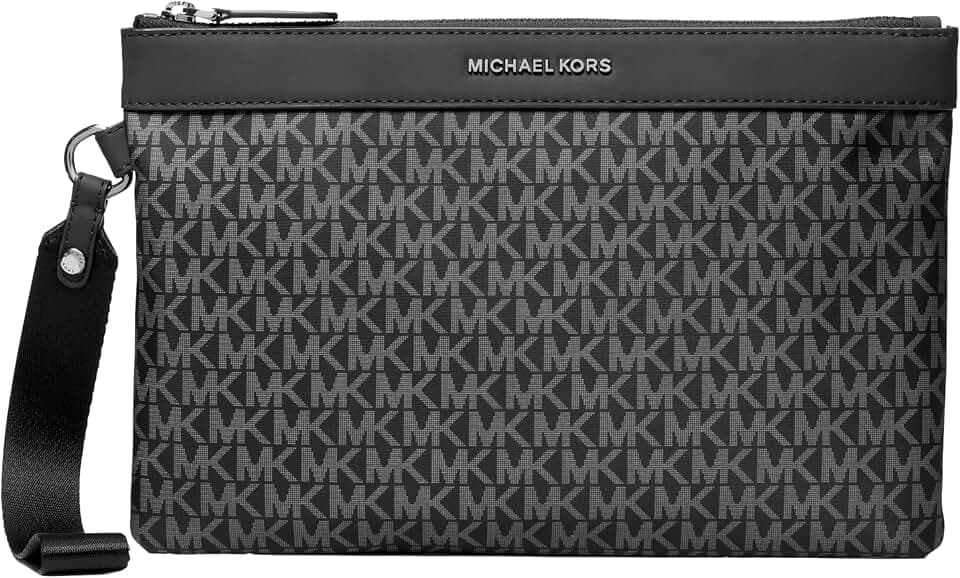Michael Kors Men's Brooklyn Travel Pouch, Silver-Tone Hardware/Signature Nylon, Black