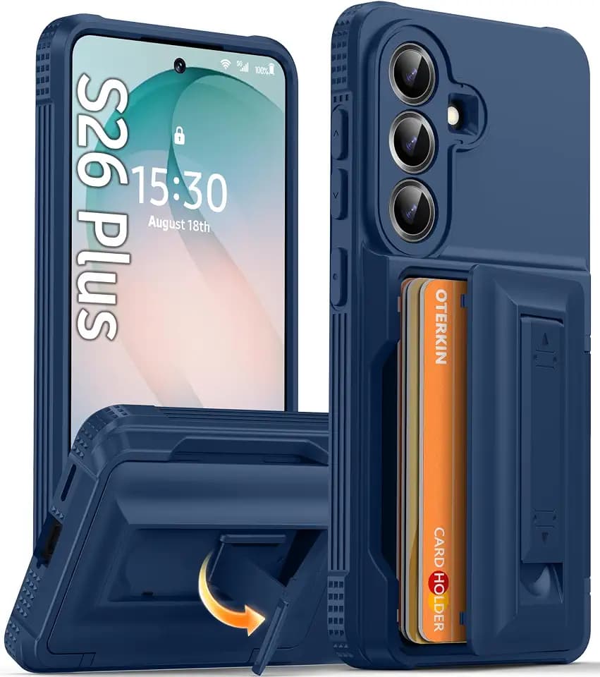 Oterkin for Samsung Galaxy S26 Plus Case with Card Holder & Kickstand, Blue