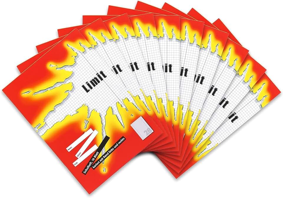 Limit Schulheft A4, 16 Blatt, Lineatur 28, kariert mit Rand, rot, 10 Stück