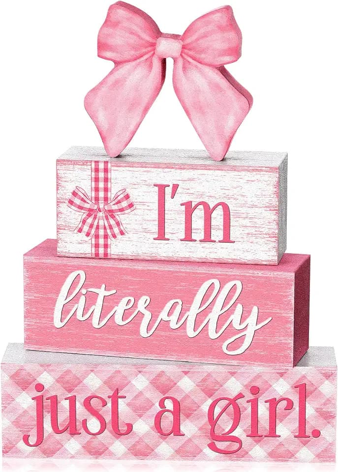 Yousoontic Pink Bow Stacked Wooden Block Signs Coquette Room Decor