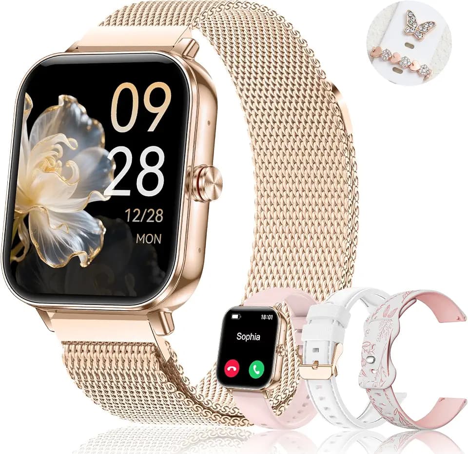 Smart Watch for Women, 30-Day Battery Life, Bluetooth Call (Answer/Make), 1.85" HD Fitness Tracker with Heart Rate Sleep SpO2 Monitor, 100+ Sports Modes, 4 Bands & 2 Charms, Android iPhone Compatible