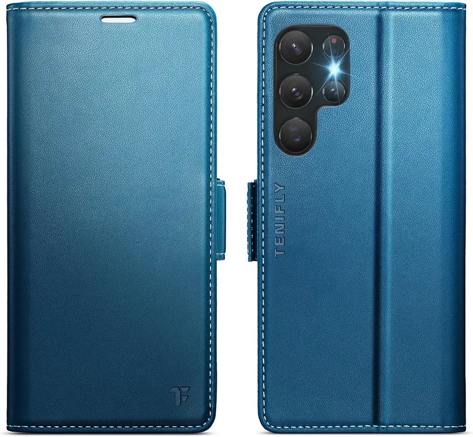 for Samsung Galaxy S22 Ultra Case Wallet with Card Holder Blue