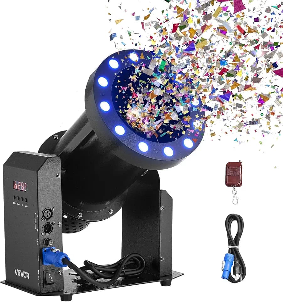 VEVOR Electric Confetti Machine with LED Lights, 1500W Powerful Output Confetti Cannon Launcher, DMX512, Manual & Remote Control, Portable Confe-tti Shooter for Wedding Christmas Event Show Stage