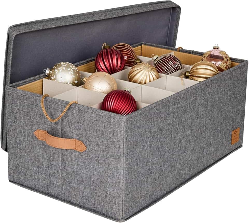 LOVE IT STORE IT Premium Aufbewahrungsbox für Weihnachtskugeln - Box für Christbaumschmuck aus Stoff - 30 Fächer, Tray komplett herausnehmbar - Grau - 58x36x25 cm