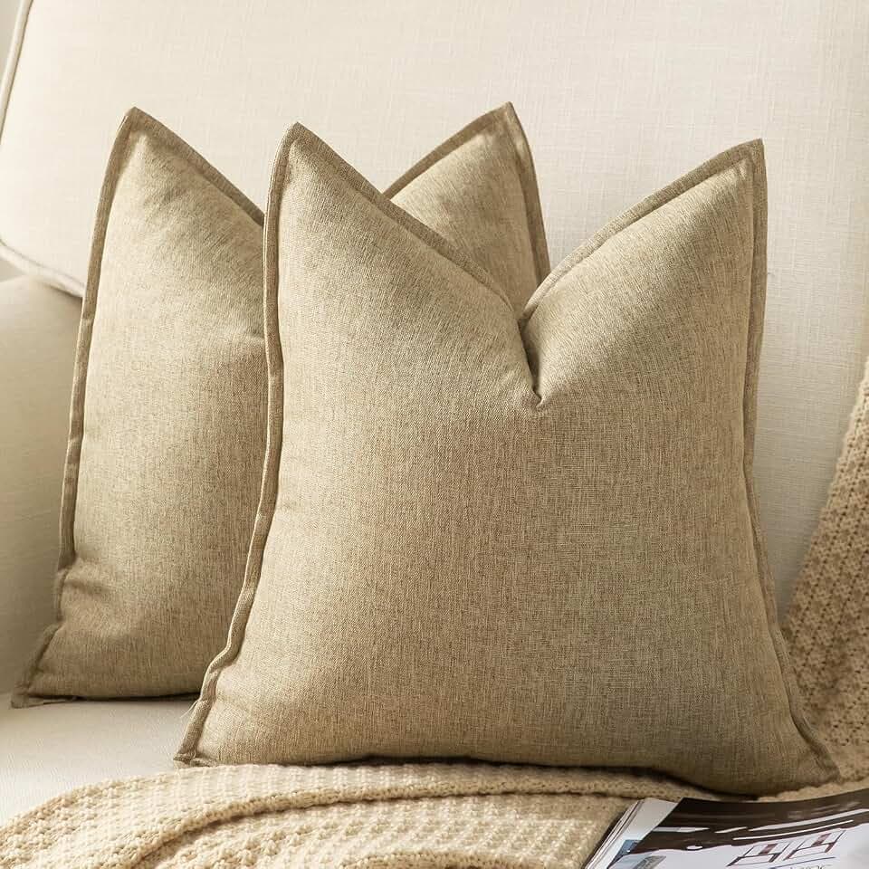 Yaertun 2er Set Leinen Reine Farbe dekorative Kissenbezug Moderne Kissenbezüge Schlafzimmer Sofa Wohnzimmer Dekokissen Bett Kissenhülle Sofakissen 65 x 65 cm Khaki