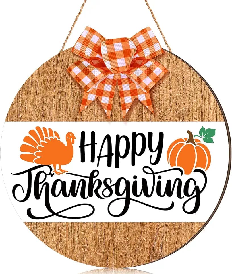 Moucuny Fall Thanksgiving Turkey Door Sign, Wooden Fall Wreath with Bow
