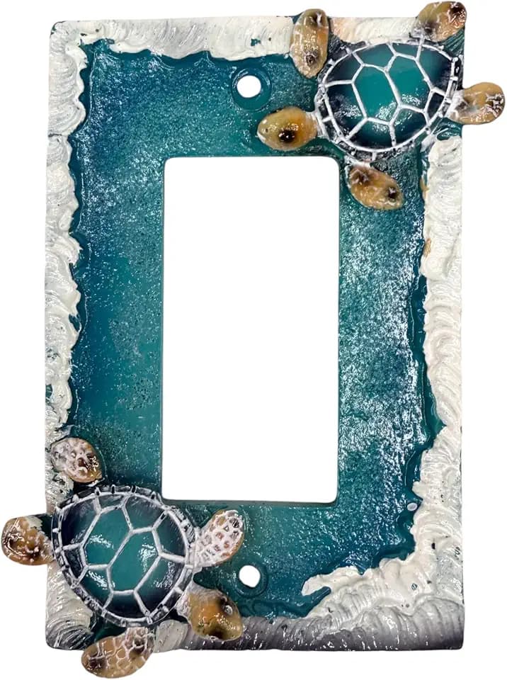 Sea Turtle Light Switch and Outlet Cover Electrical Plates – Hand-Painted Resin Wall Decor for Beach, Coastal & Nautical Styles – Ocean Waves Design - Mounting Screws Included (Rocker Switch)