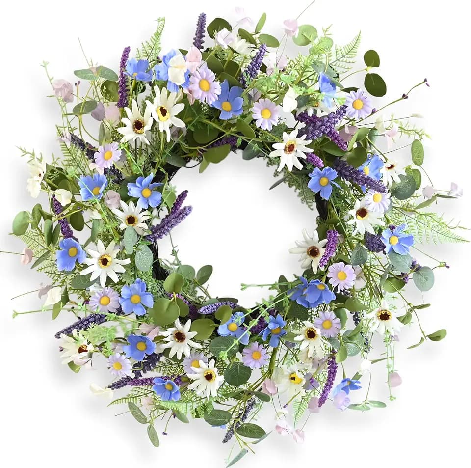 24 Inch Fall Wreath for Front Door Full Artificial Daisy Wreath