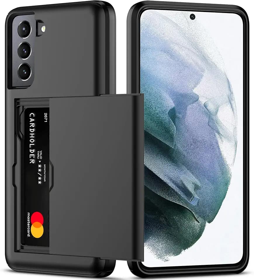 Nvollnoe for Samsung Galaxy S21 Case with Card Holder Black