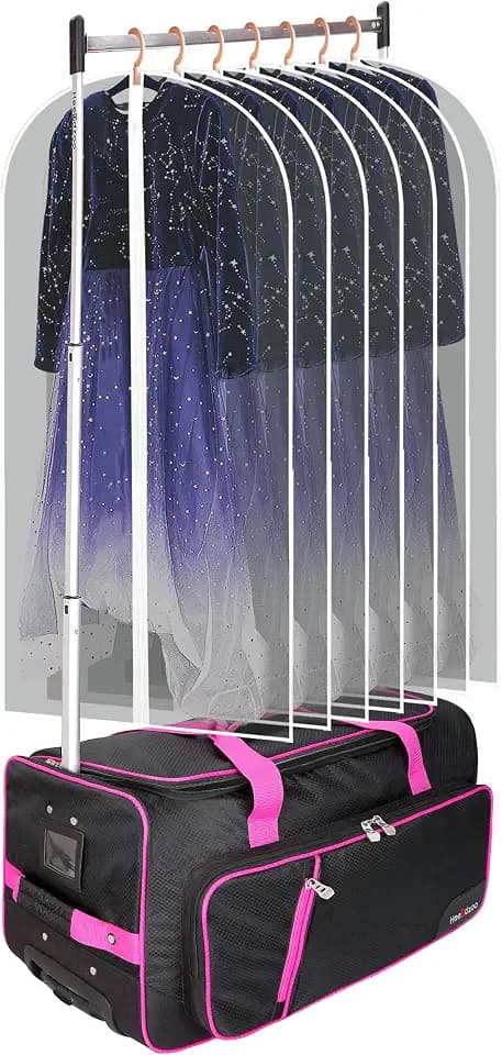 Dance Bag With Garment Rack,23" Rolling Dance Competition Duffel Bags,Pink