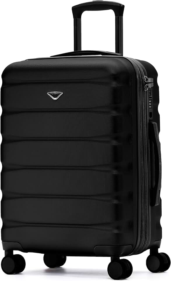 Flight Knight 24x16x10 Expandable Carry On Suitcase Hardside TSA Lock USB C Lightweight Luggage Silent Double Spinner Wheels Maximum Overhead Carry-On Bag For Virgin South West Approved Black