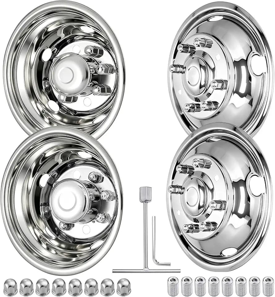 19.5" 8 Lug Wheel Simulators Stainless Steel Bolt Kit Fit for Pick-up Trucks Vans RV Hub Caps Rim Skin Chrome Cover Parts (19.5" 8 Lug for 1999~2002 Ford F450 F550)