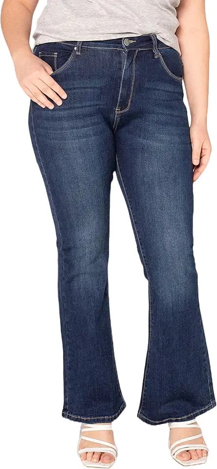 Nina Carter P201 Damen Jeanshosen großen Größen L-5XL Bootcut High Waist Flared Plus Size Jeans Used-Look