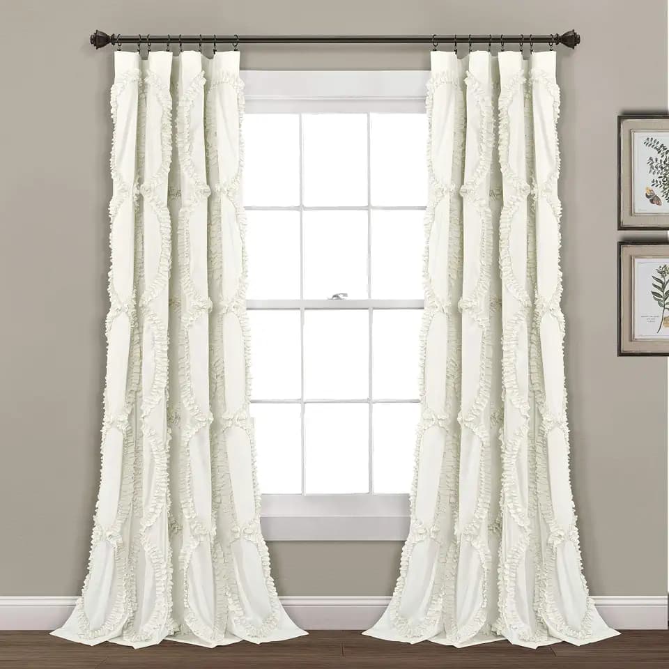 Lush Decor Avon Window Curtain Panel Single, 54" W x 84" L, Ivory - Textured Ruffle Curtains for Bedroom, Living Room, or Dining Room - Long Ivory Curtains - Cottage & Farmhouse Home Decor