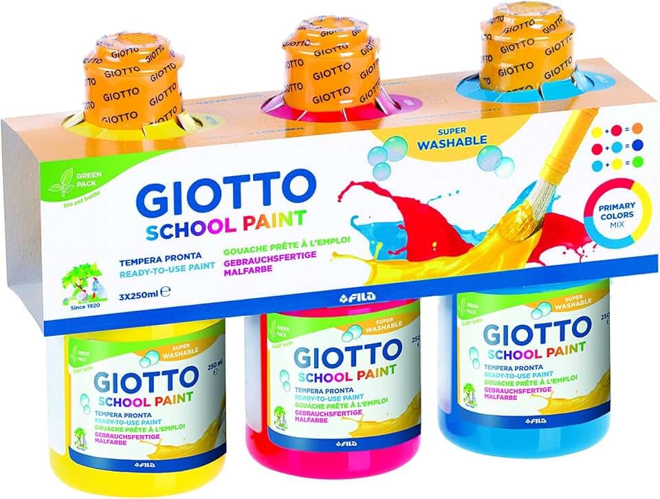Giotto - Fertige Gouache, Gelb, Cyan, Rot Farbe, 3 x 250 ml, 542400
