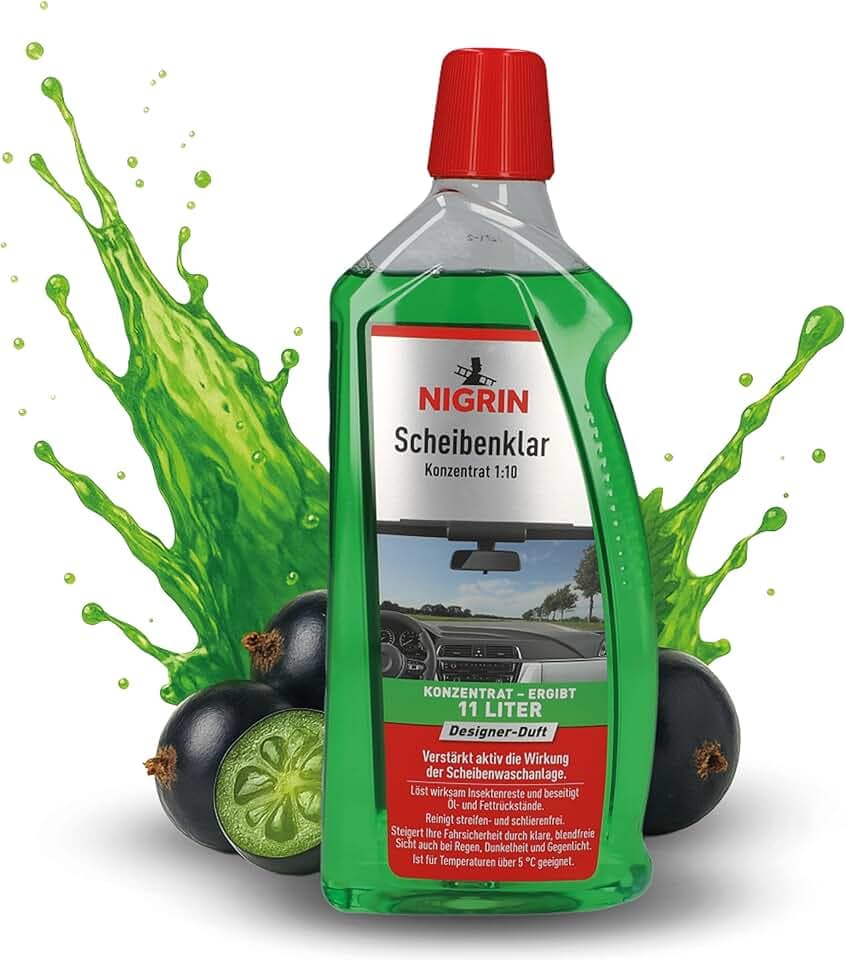NIGRIN Scheibenklar Konzentrat 1:10 Designer Duft | 1 Liter | Reinigungszusatz für Autoscheiben und Scheinwerfer | entfernt Insekten, Öl, Fett | schlierenfrei | verhindert Streulicht | ab 5 °C