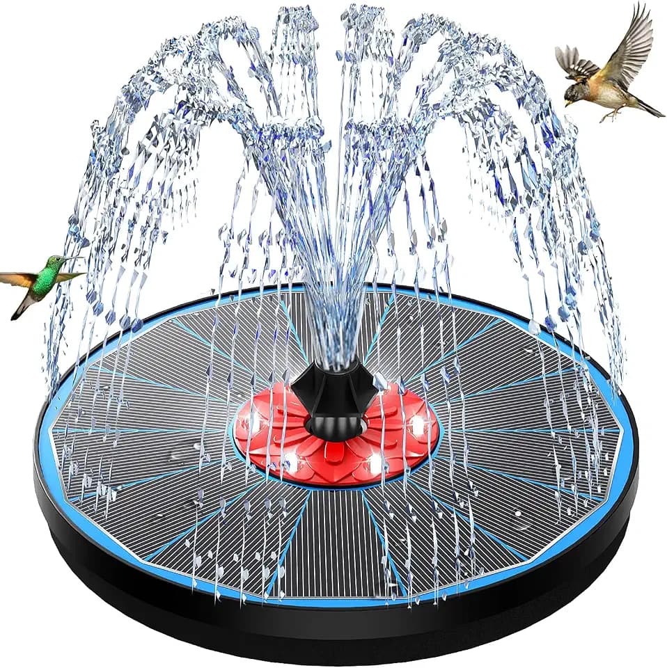Solar Bird Bath Fountain,Upgrade 3.5W Glass Panel Solar Fountain with 2200mAh Backup Battery, White LED Lights, 8 Spray Modes, 4 Fixed Rods for Garden, Pond, Pool,Patio Outdoor Water Feature
