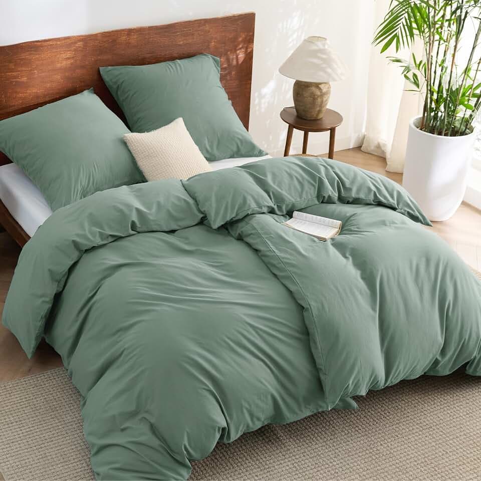 BEDSURE Bettwäsche 135x200 Baumwolle 4eilig - Salbeigrün, 2 Kissen 80x80 cm