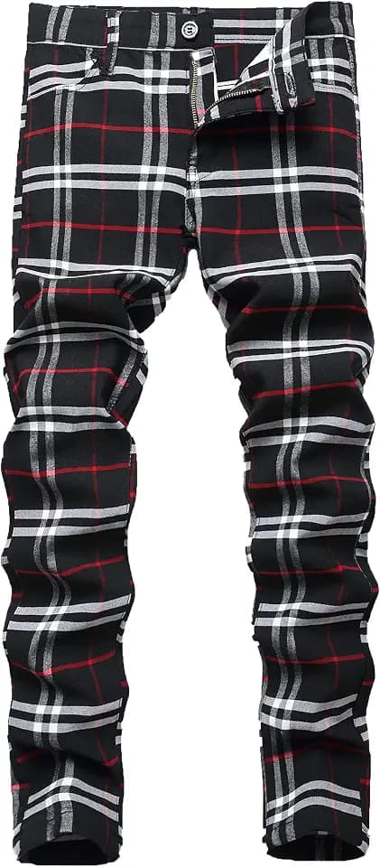 NOVOCCT Plaid Pants for Men Slim Fit Stretch Business Casual Chinos
