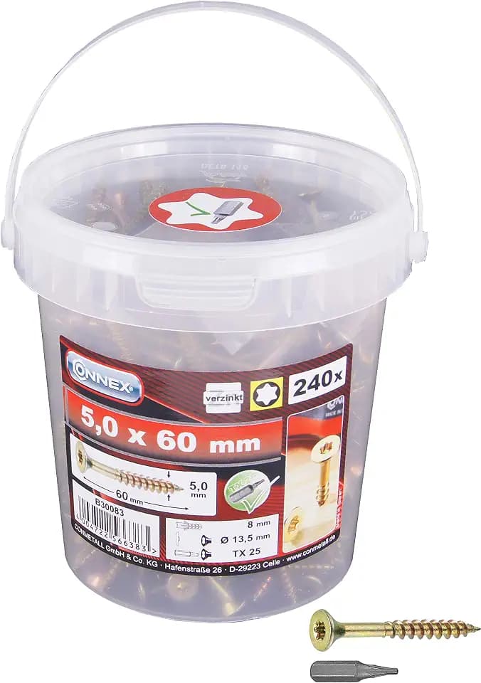 Connex Universalschrauben 5,0 x 60 mm – 240 Stück im Set – Senkkopf