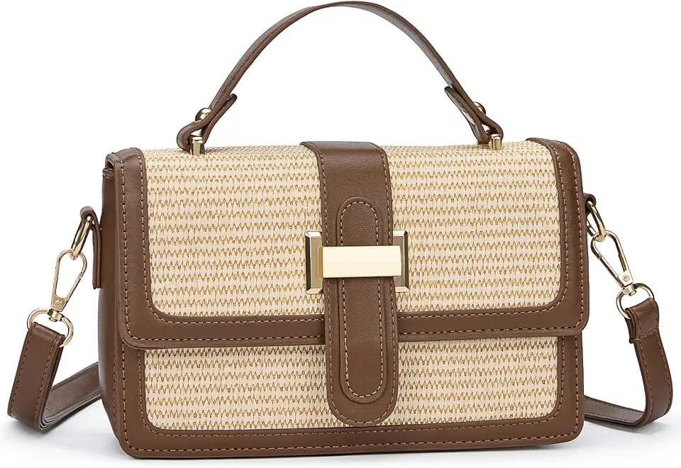 Straw Crossbody Purses Bags for Women, Summer Leather Shoulder Bag