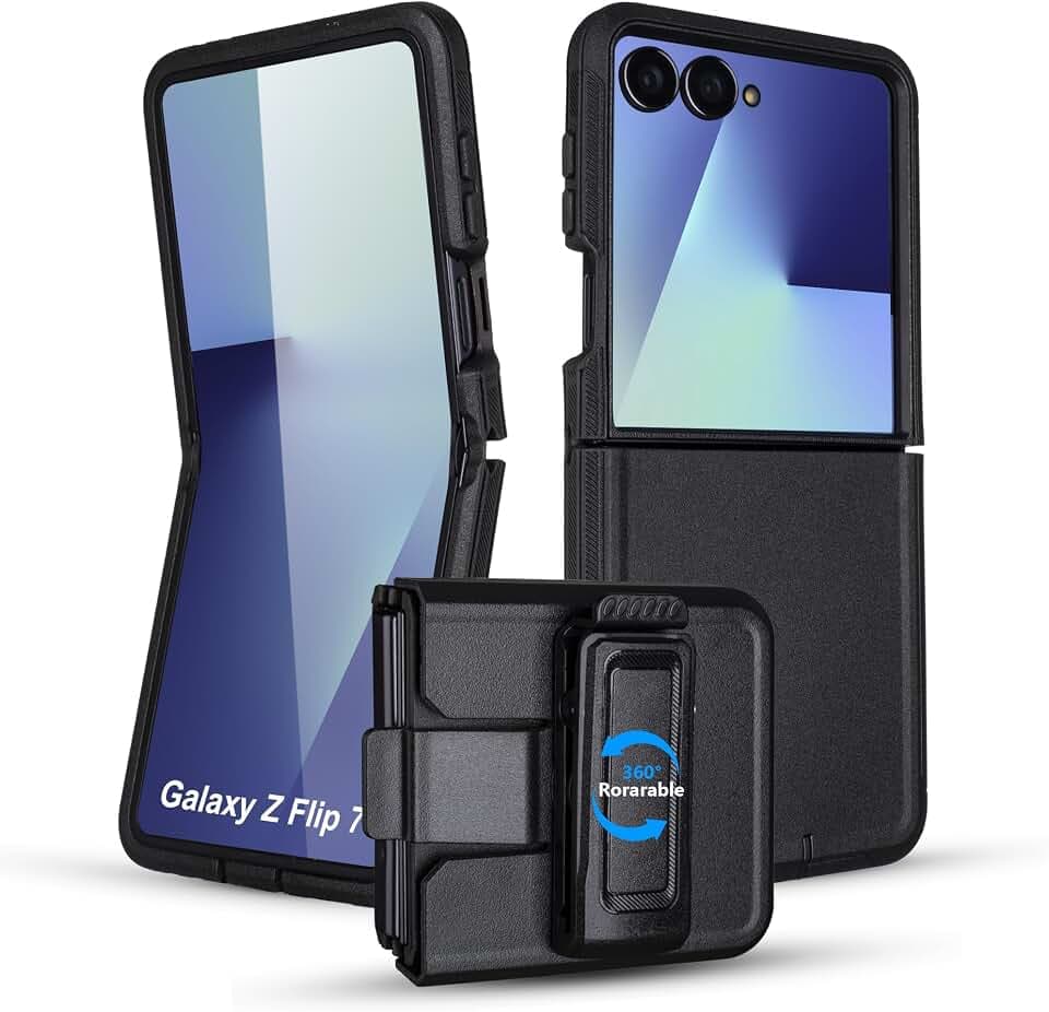 for Samsung Galaxy Z Flip 7 Case with Belt Clip Holster, Black