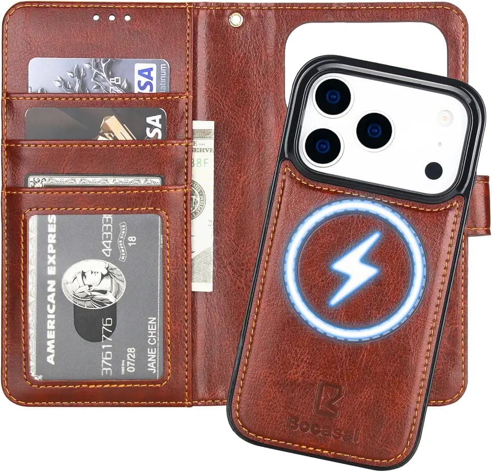 Bocasal for MagSafe Wallet Case for iPhone 18 Pro / 17 Pro, Brown