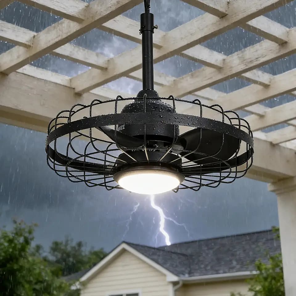 Garvee 20" Outdoor Ceiling Fan with Lights, Plug in Caged Ceiling Fan with Remote Control Smart App, IP44 Waterproof Gazebo Fans with 6 Speed Reversible, Timer, 3CCT for Outdoor Patio Porch, Black