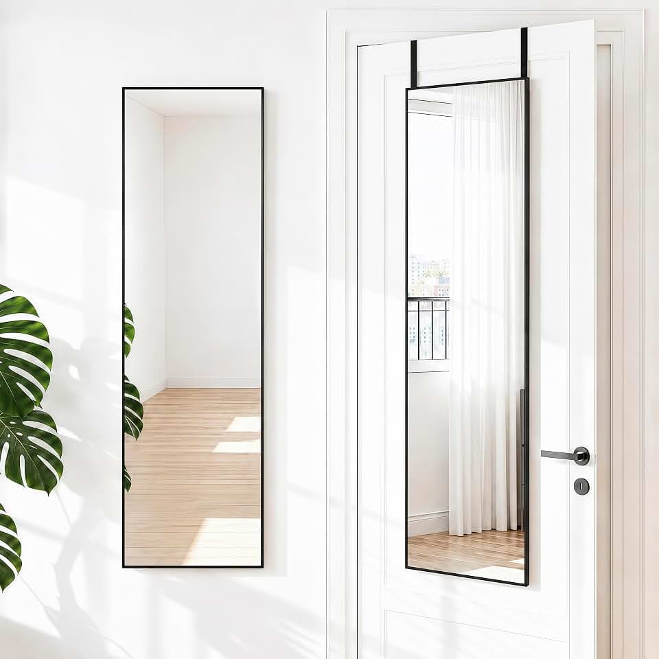 NARCISSUS 47x14 Over The Door Full Length Mirror or Wall Mounted Black