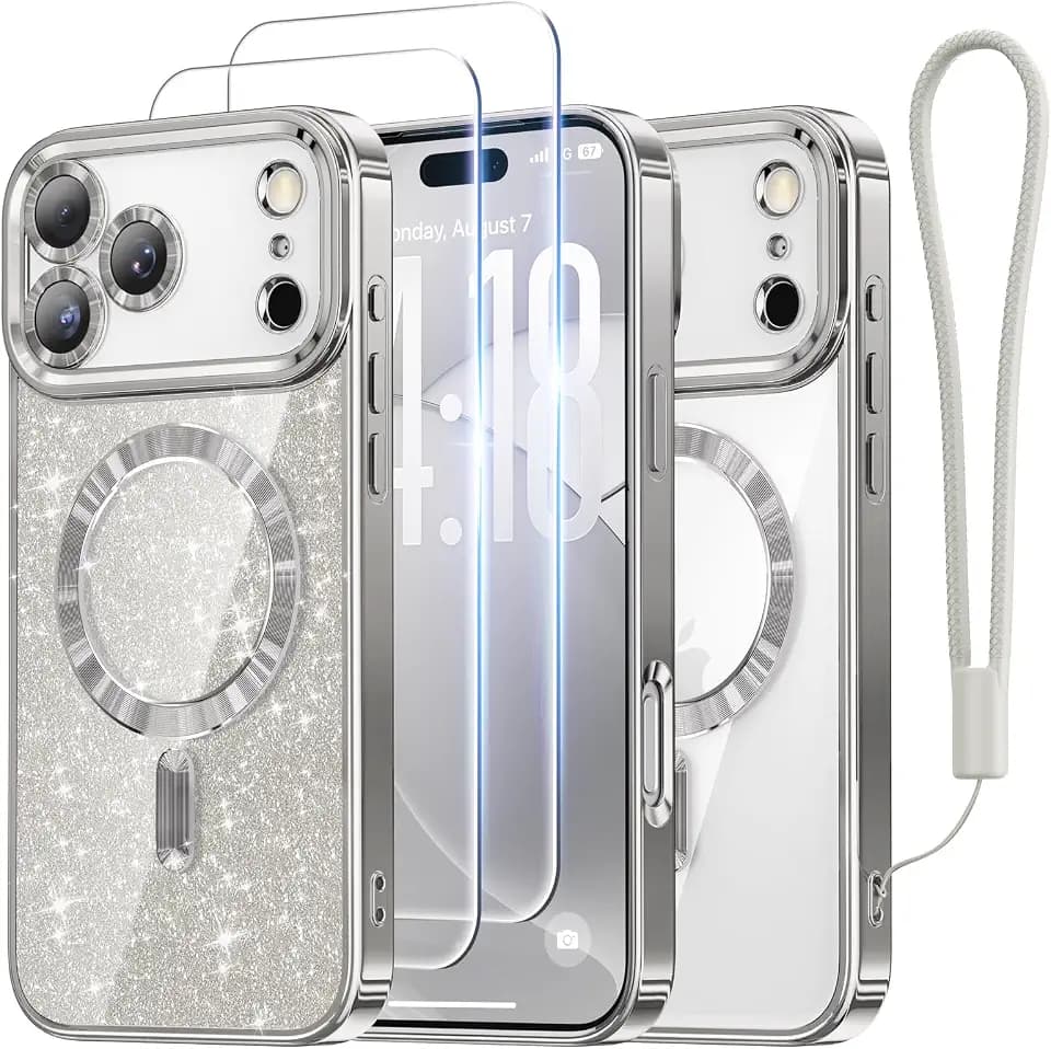 Meifigno for iPhone 17 Pro Max Case with 2X HD Tempered Glass, Silver