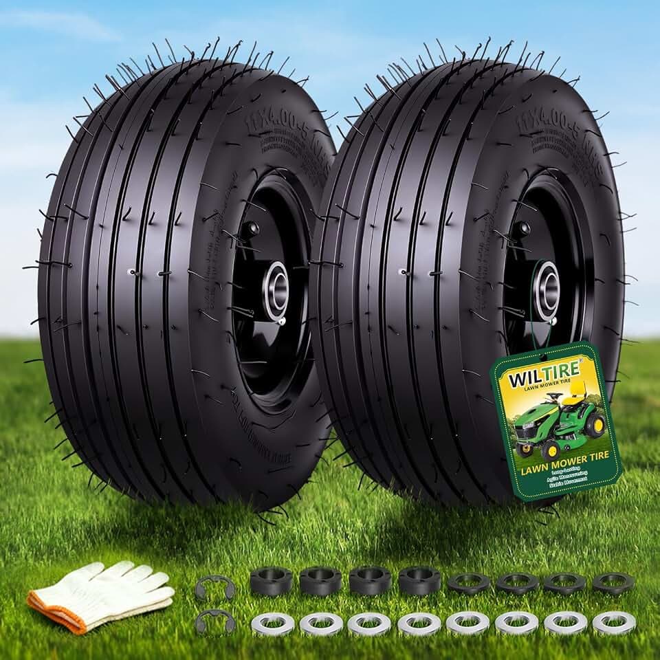 2 Pack 11x4.00-5 Pneumatic Lawn Mower Tire and Wheel Assembly