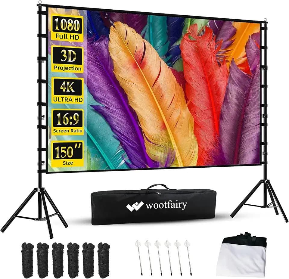 Wootfairy 150 inch Outdoor Portable Projector Screen with Telescopic Stand