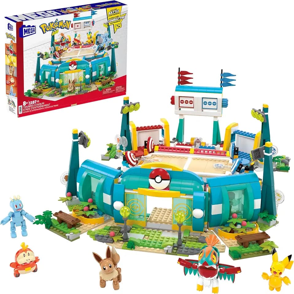 MEGA Pokémon Actionfigur-Bauspielzeug, Trainingsarena mit 1101 Teilen, Kampfspiel und 5 bewegliche Figuren für Kinder, HWR82