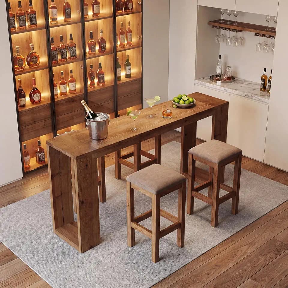 LITTLE TREE Solid Wood Bar Height Table, 70.87” Long Narrow High Top Table