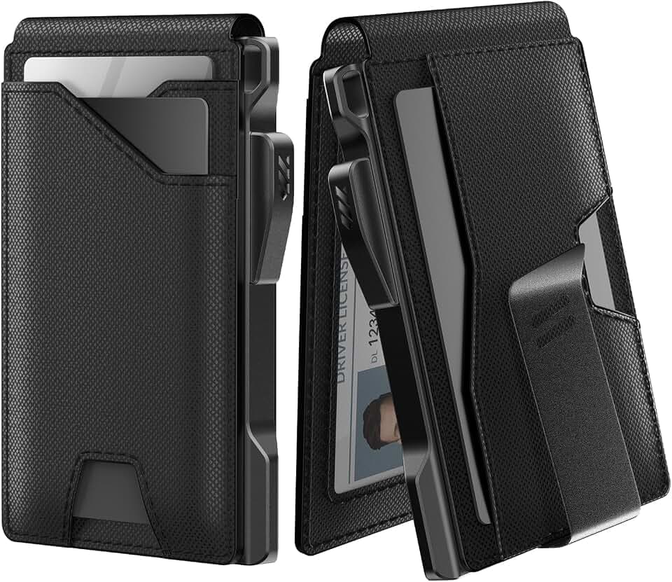 typecase Tactical Wallet for Men Card Holder: Pop Up Card Case, Genuine Leather, Smart, RFID Blocking, Slim, Minimalist, Thin, Front Pocket - 9-13 Card Capacity, ID Window, Money Clip (Dark Black)