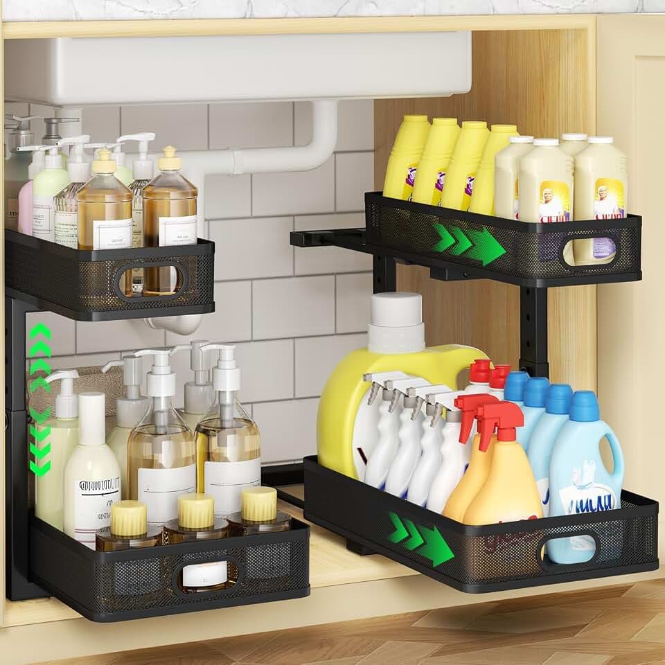 Under Sink Cabinet Organizer 2-Pack for Kitchen&Bathroom