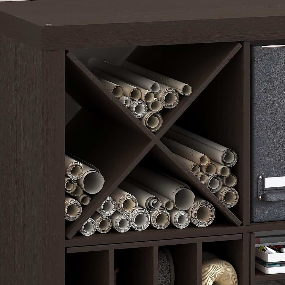 Furinno Cubicle X-Shelf Cube Insert, Tool-Free Cube Organizer, Black Oak