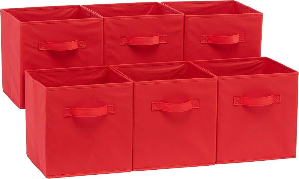Amazon Basics Foldable Storage Cubes, 6 Stück, Rot, 26.6 x 26.6 x 27.9 cm