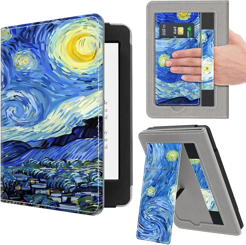 VORI Stand Case for 7"/6.8" Kindle Paperwhite (12th/11th Generation-2024/2021) and Kindle Colorsoft Signature Edition, PU Leather Case Smart Protective Cover with Auto-Wake/Sleep, Starry Night