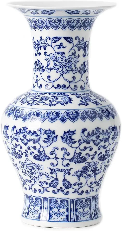 Blue and White Vase, Blue Vases Home Décor, Chinoiserie Vase, Blue and White Porcelain, Ceramic Vase for Home, Living Room, Bookshelf, Mantle Fireplace,Table Centerpieces,10"