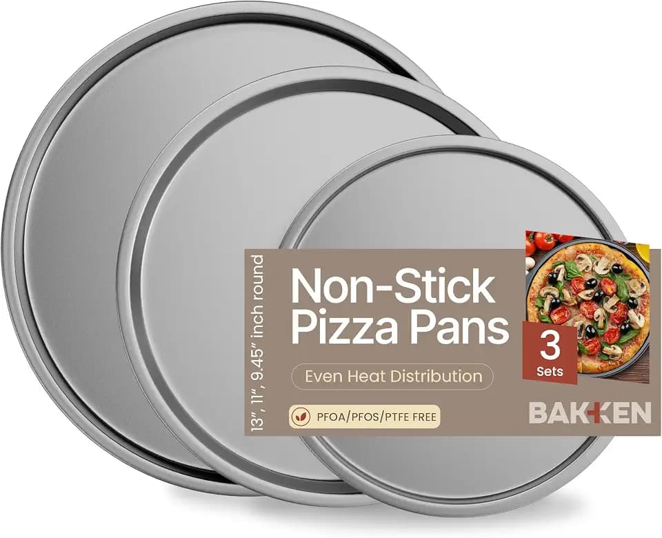 Bakken- Swiss Pizza Tray Set 3-Piece – Gray Ceramic Coating, Non-Stick, Round Steel Pizza Pans - Dishwasher Safe, Premium Bakeware for Home Cooking Heatly coating