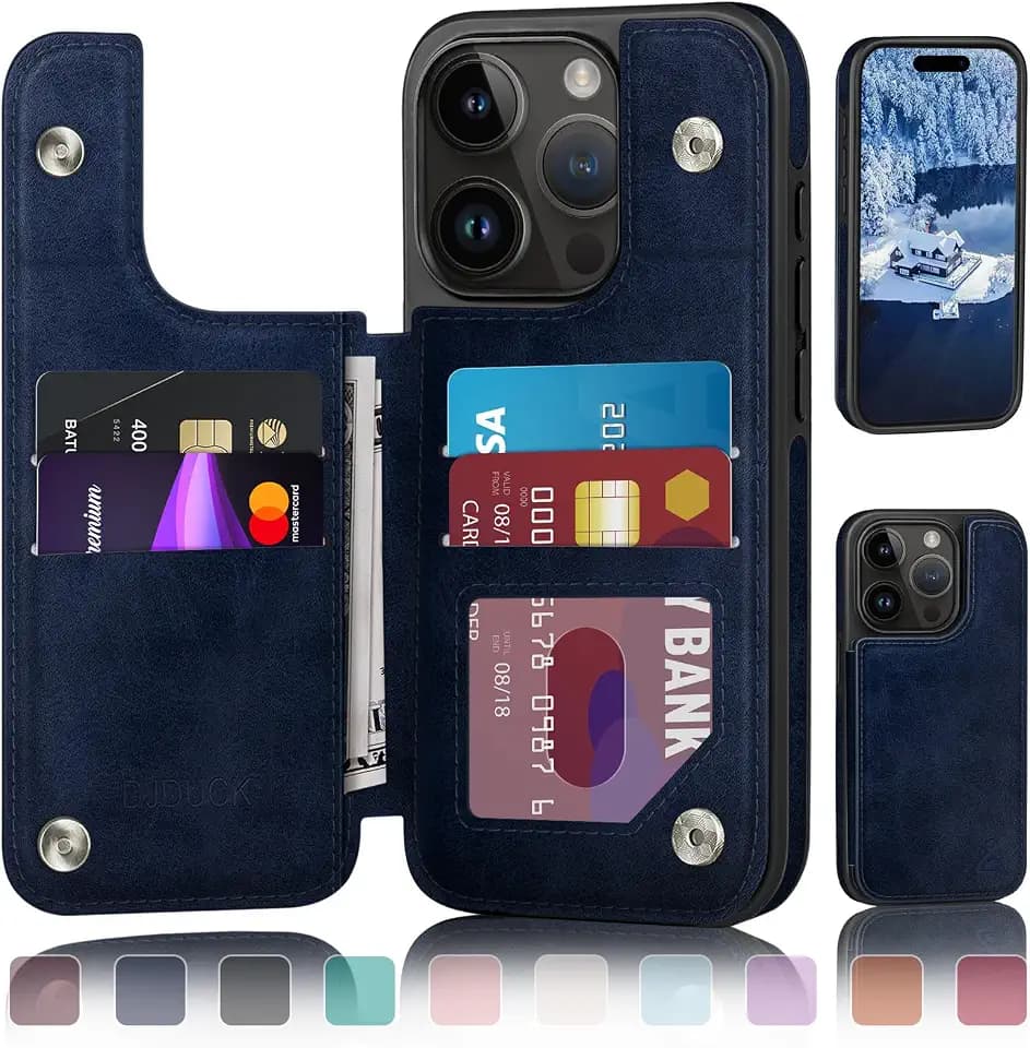 DJDUCK Designed for iPhone 14 Pro Max Case Wallet with Card Holder, [Magnetic Clasp Cover] [RFID Blocking Leather Protection] Shockproof Women Men Cases 6.7 Inch for Apple 14 Pro Max Bright Blue