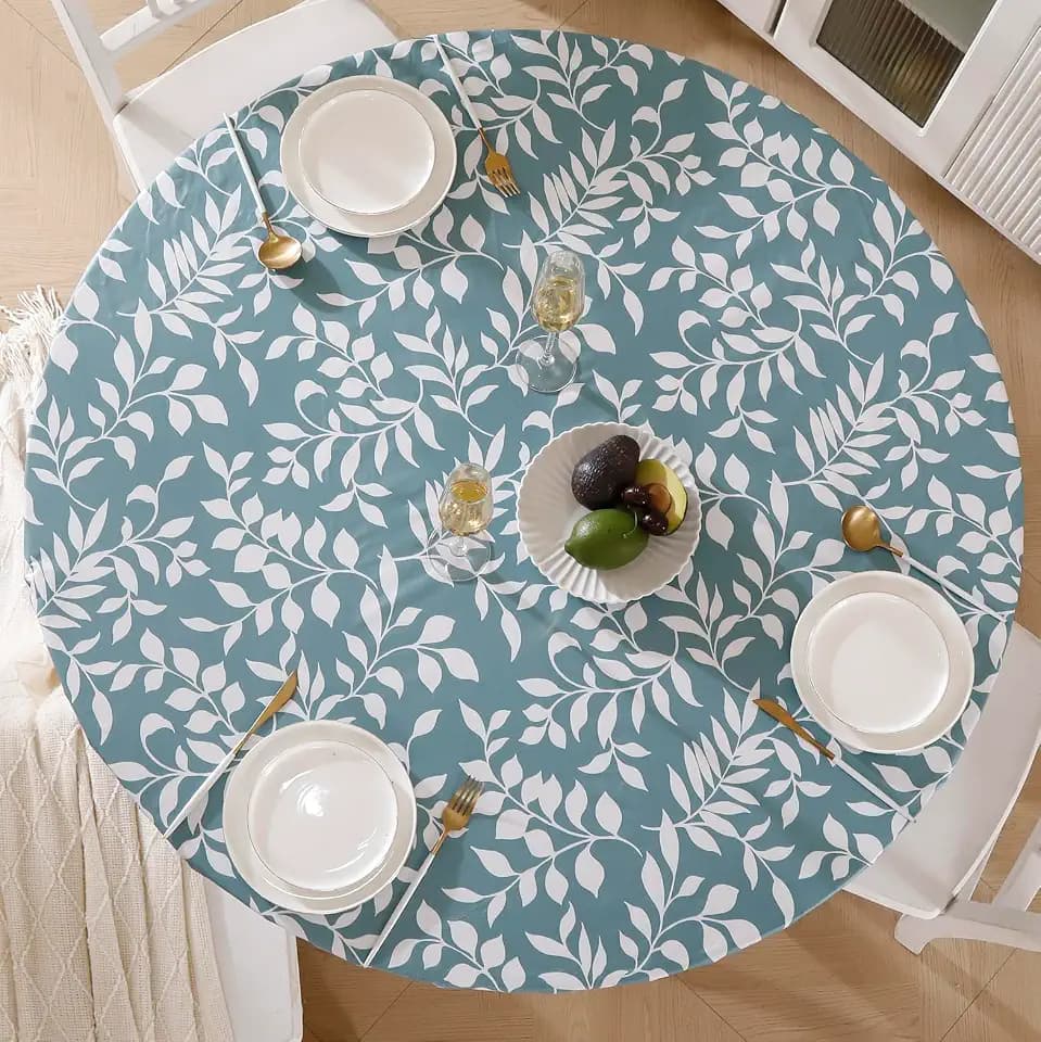 Walrus Round Vinyl Fitted Tablecloth with Flannel Backing Elastic Edge Design Table Cover Waterproof Oil-Proof PVC Table Cloth Stain-Resistant Best for 45"-56" Round