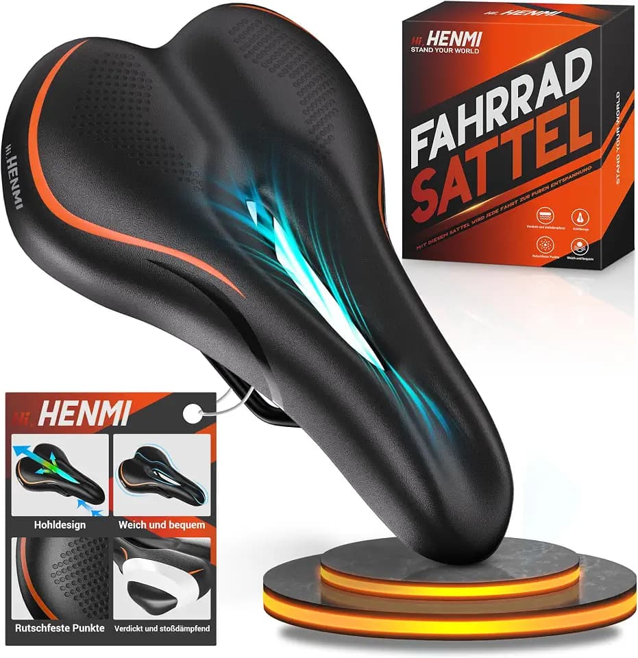 HENMI Fahrradsattel Herren Damen Weicher, Komfortabel Atmungsaktiv Stoßdämpfend Ergonomisch Fahrrad Sattel für Mountainbike MTB Trekking Rennrad Fahrradsitz