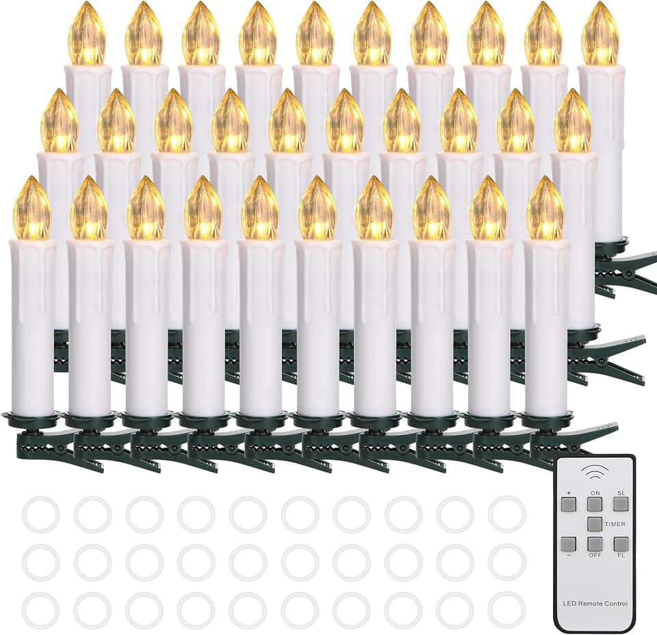 Christbaumkerzen Kabellos Weihnachtskerzen Outdoor LED Kerzen mit Fernbedienung,Timer-Funktion Warmweiß Wasserdichte Dimmbar für Weihnachtsbaum,Geburtstags,Party (30er Weiß)
