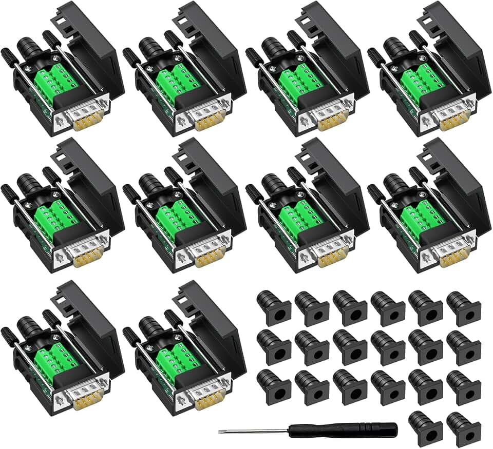 10 Pcs DB9 Male Breakout Connector, 9 pin RS232 connectors, Solderless D-SUB RS485 Serial Adapter Module Board with Screw Terminals, Case, Long Bolts