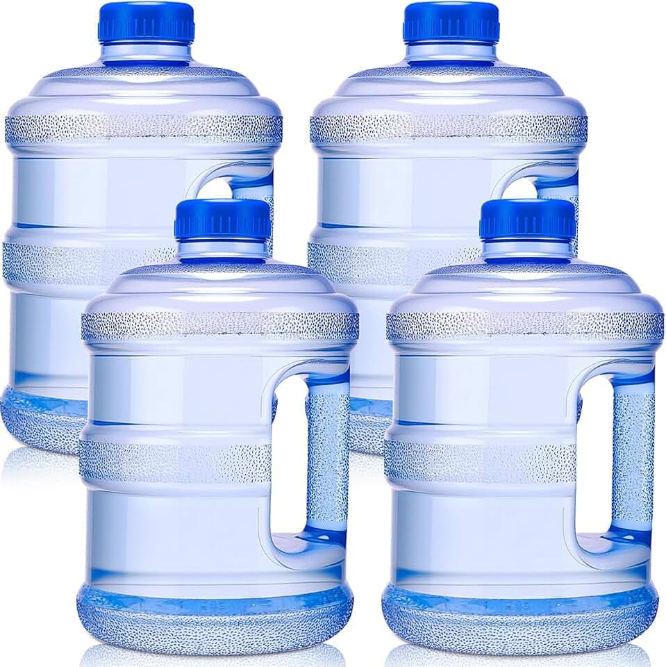 Funnymoom 4 Pcs 1 Gallon Plastic Water Bottles Round Jugs with Handle Portable Water Containers Reusable Leak Proof Bottle for Camping Outdoor Sports Travel