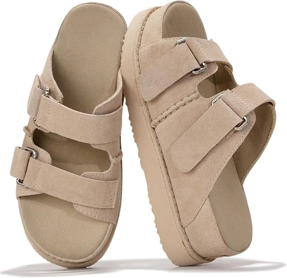 Project Cloud 100% Genuine Leather Platform Sandals & Slides for Women